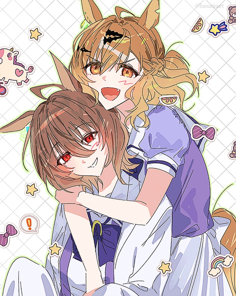 agnes tachyon and jungle pocket (umamusume) drawn by hanarinart