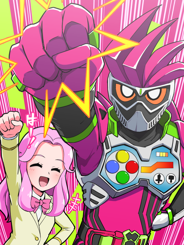 hanami kotoha, kamen rider ex-aid, mighty action x level 2, and action gamer level 2 (precure and 3 more) drawn by tj-type1