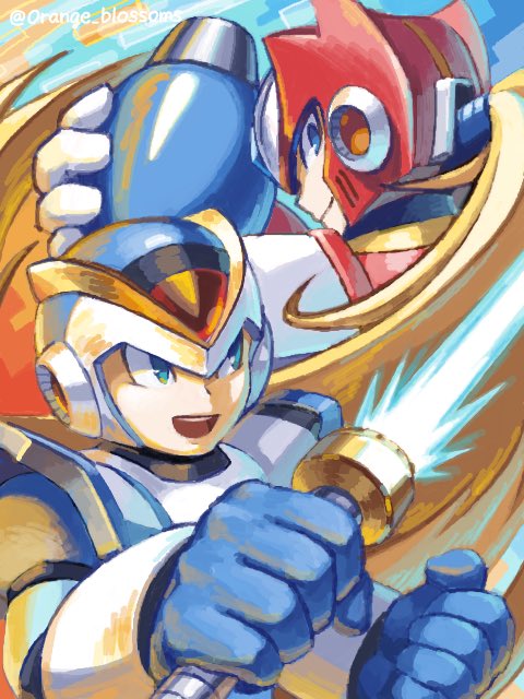 zero, x, and first armor x (mega man and 2 more) drawn by orange_blossoms(megaman)