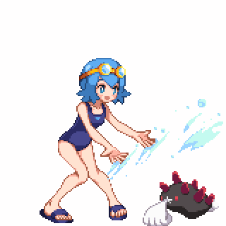 lana and pyukumuku (pokemon and 1 more) drawn by shirokuro_(oyaji)