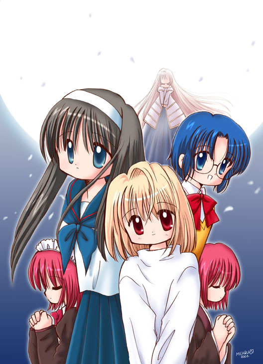 arcueid brunestud, ciel, tohno akiha, kohaku, hisui, and 1 more (tsukihime) drawn by kataoka_michiru