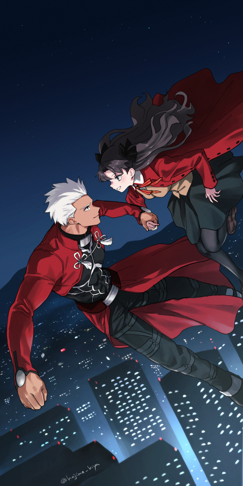 tohsaka rin and archer (fate and 1 more) drawn by kiya_hajime