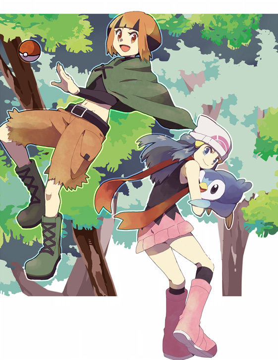 dawn, piplup, and gardenia (pokemon and 1 more) drawn by mizuki_(31ten)
