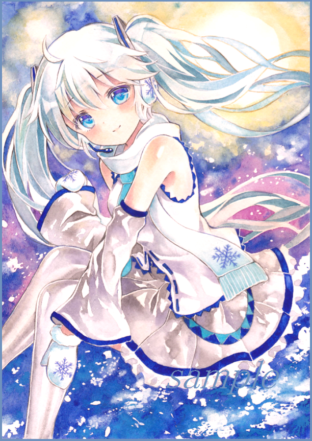 hatsune miku and yuki miku (vocaloid) drawn by watasakura