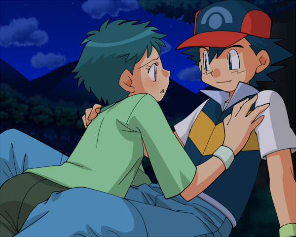ash ketchum and angie (pokemon and 1 more) drawn by amada