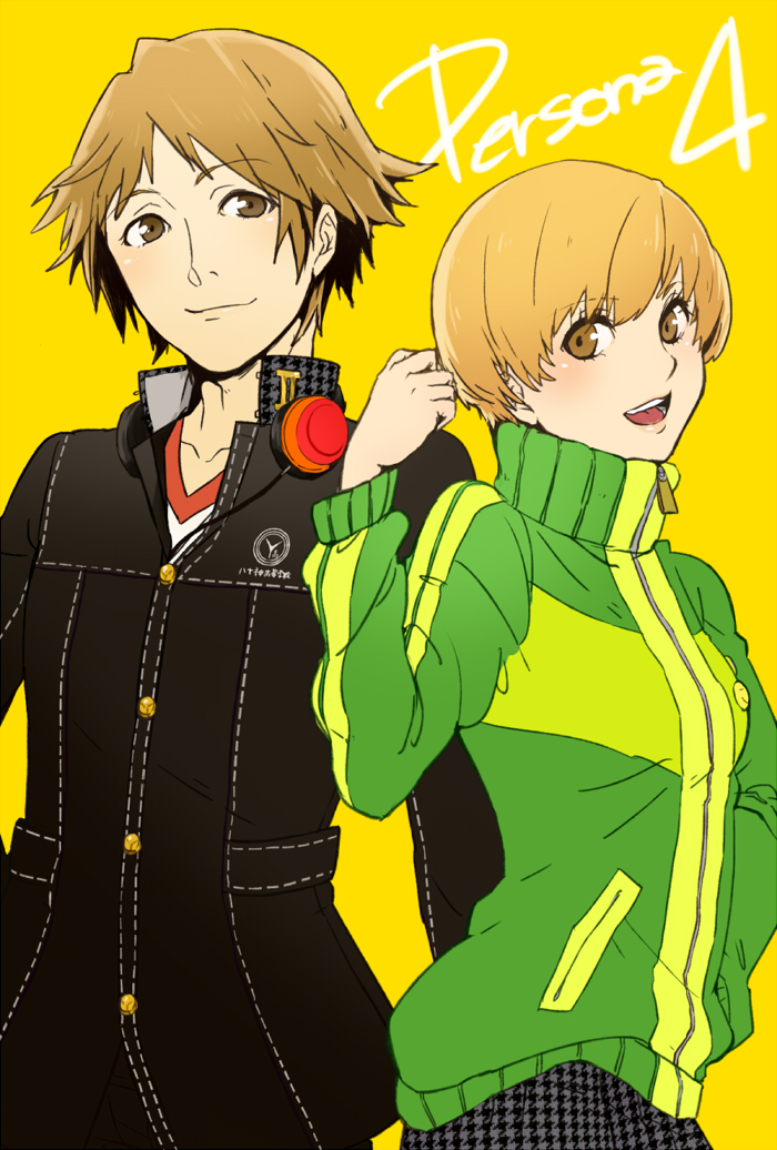 satonaka chie and hanamura yousuke (persona and 1 more) drawn by play_r