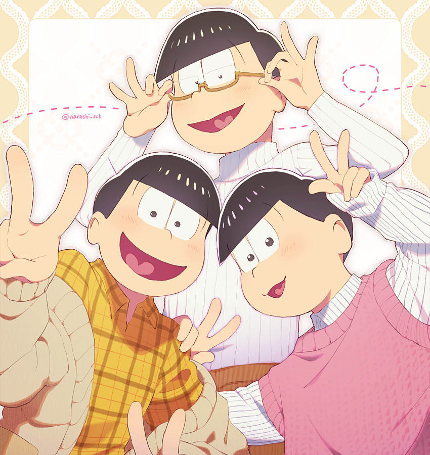 matsuno jyushimatsu, matsuno choromatsu, and matsuno todomatsu (osomatsu and 1 more) drawn by show_chiku-by