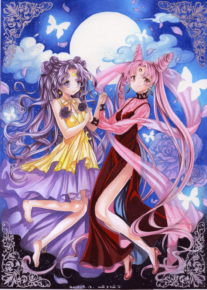 chibi usa, luna, and black lady (bishoujo senshi sailor moon and 2 more) drawn by mosho