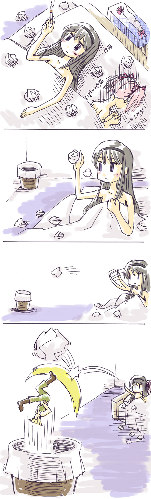 akemi homura, kaname madoka, and guile (mahou shoujo madoka magica and 1 more) drawn by kamexmusi