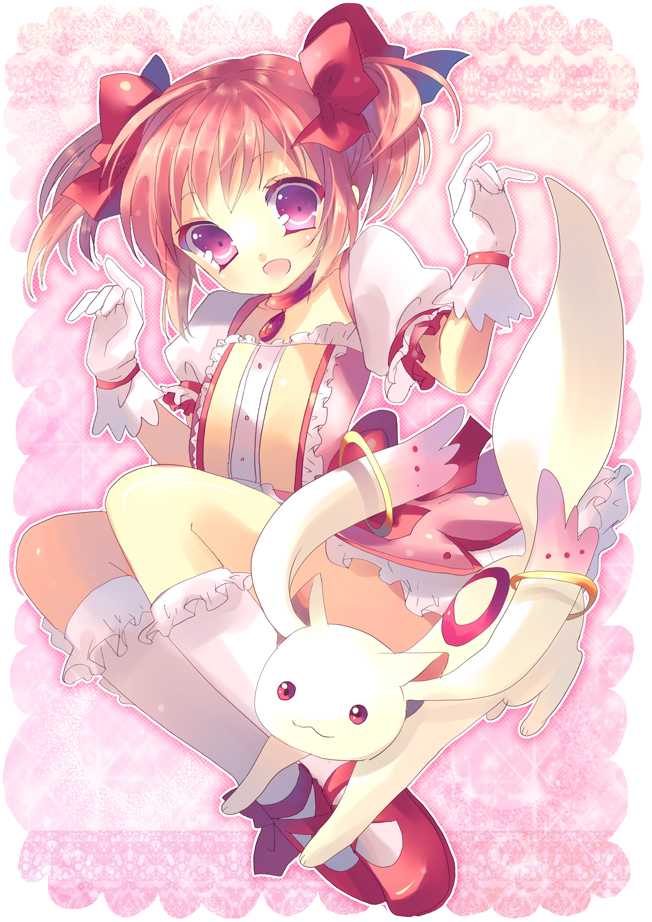 kaname madoka and kyubey (mahou shoujo madoka magica) drawn by kosuzume