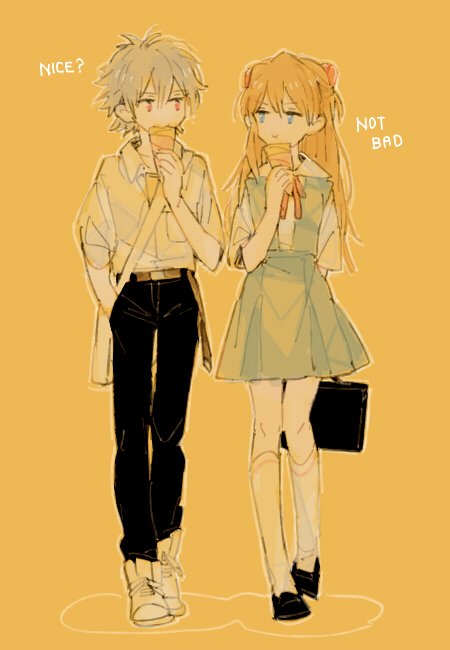 souryuu asuka langley and nagisa kaworu (neon genesis evangelion) drawn by 0930erina