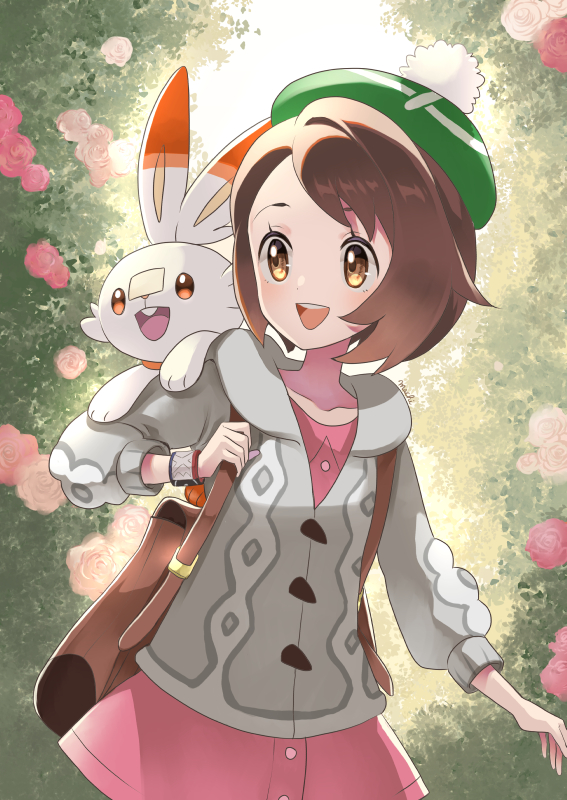 gloria and scorbunny (pokemon and 1 more) drawn by morisawa_machi