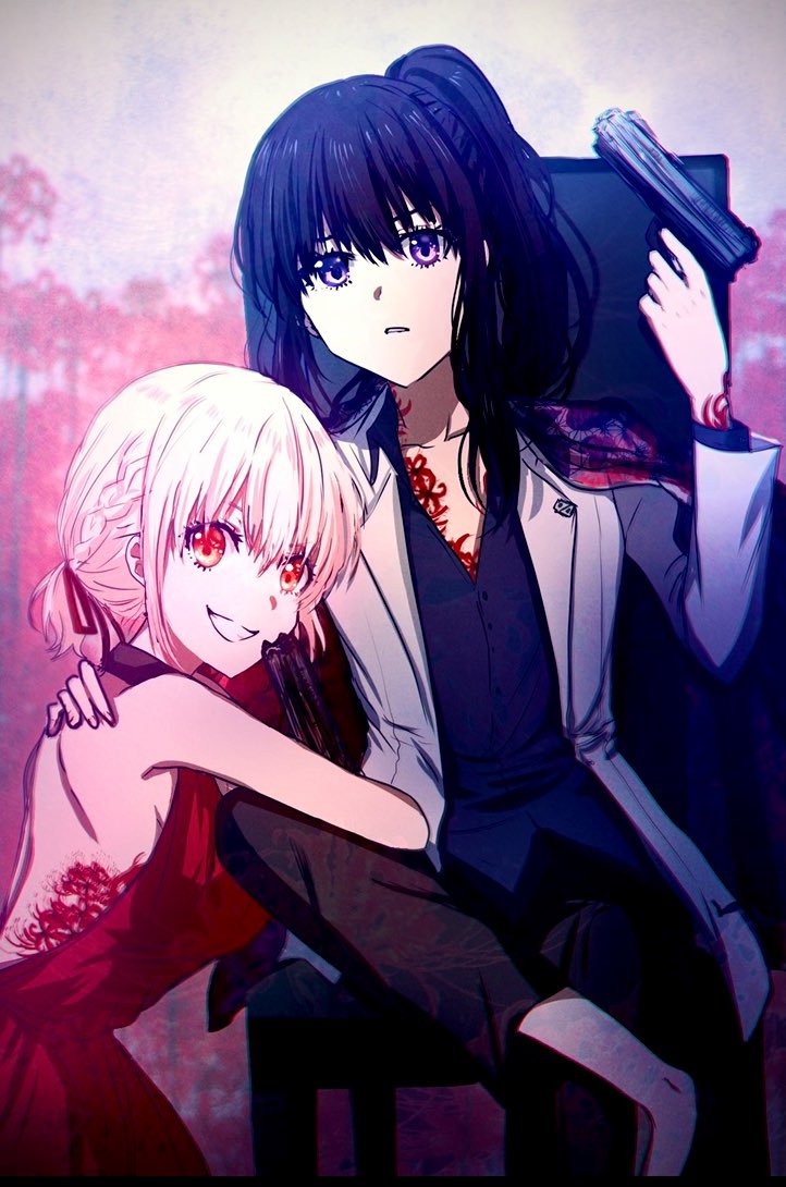 nishikigi chisato and inoue takina (lycoris recoil) drawn by raikou104
