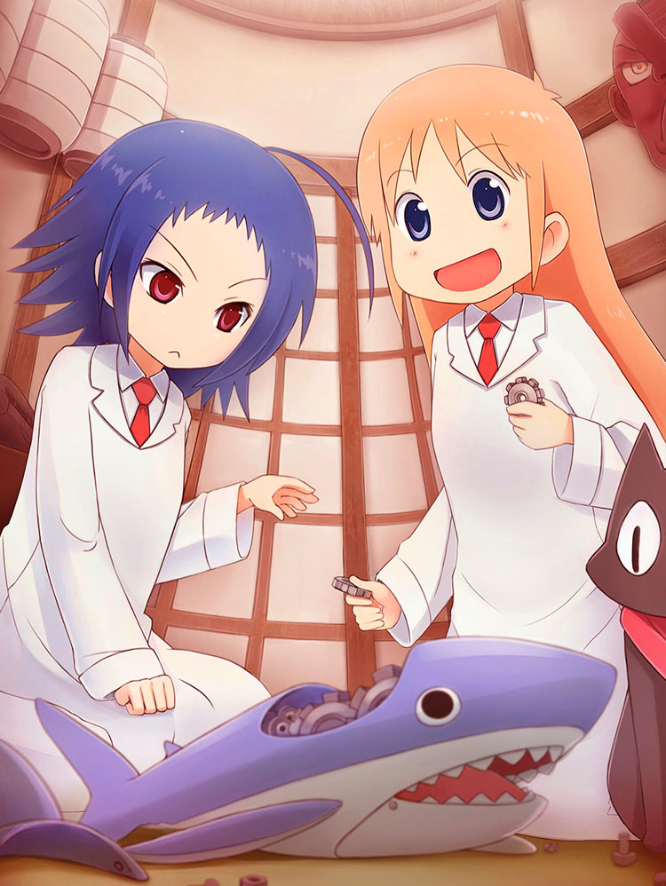 professor shinonome, sakamoto, and naze youka (nichijou and 1 more) drawn by sunimu