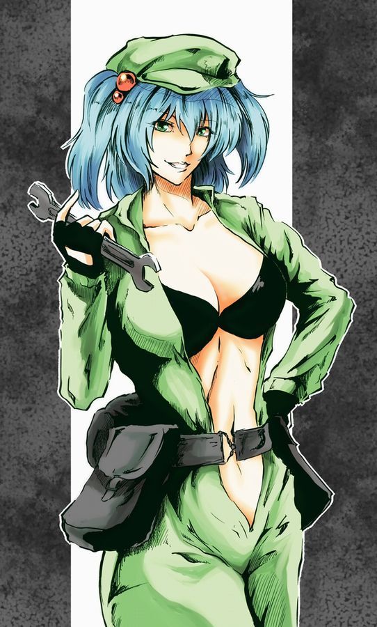 kawashiro nitori and eva (touhou and 2 more) drawn by nakarai_takumi