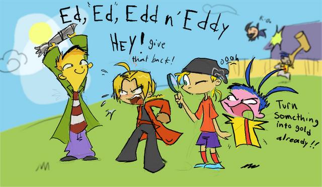 edward elric, roy mustang, edd, ed, eddy, and 1 more (fullmetal alchemist and 1 more) drawn by aisha_thani