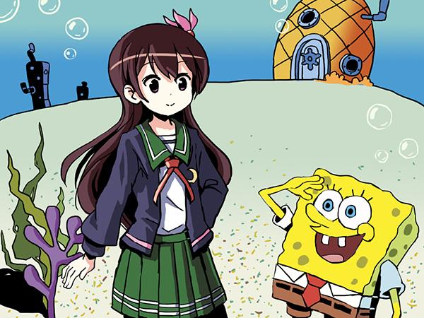 kisaragi, kisaragi kai ni, and spongebob squarepants (kantai collection and 1 more) drawn by sixten