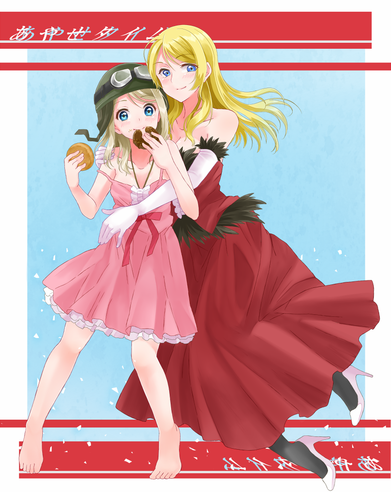 ayase eli, oshino shinobu, kiss-shot acerola-orion heart-under-blade, and ayase alisa (love live! and 3 more) drawn by satsuma_age