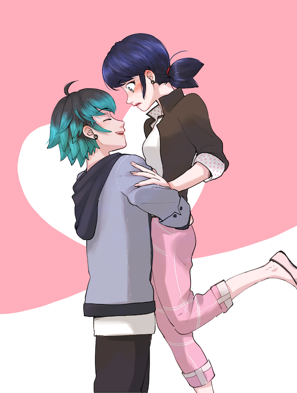 marinette dupain-cheng and luka couffaine (miraculous ladybug) drawn by oboro_(hainyuu)
