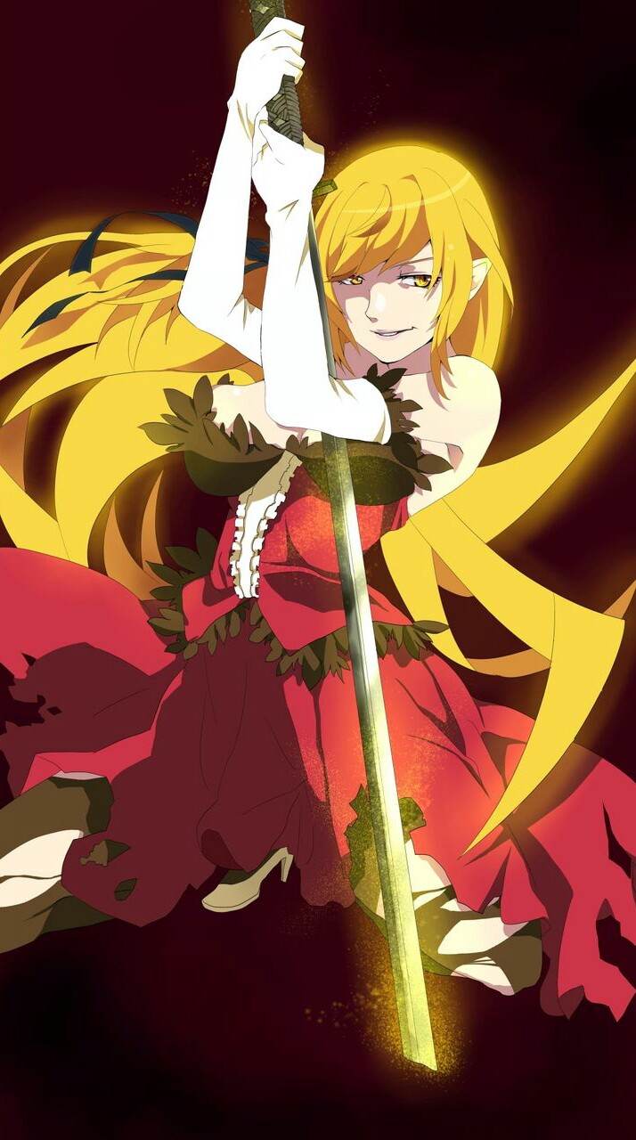 oshino shinobu and kiss-shot acerola-orion heart-under-blade (monogatari) drawn by hanako-0001