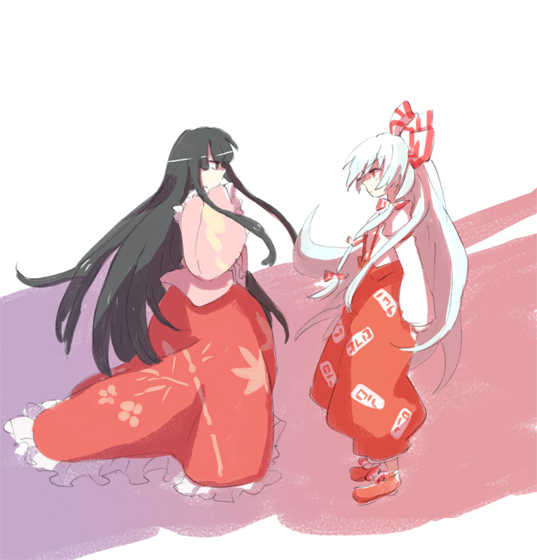 fujiwara no mokou and houraisan kaguya (touhou) drawn by mokeo