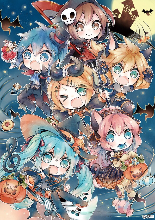 hatsune miku, kagamine rin, kagamine len, megurine luka, kaito, and 1 more (vocaloid) drawn by niwako