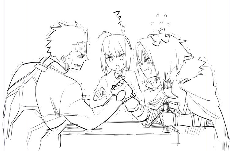artoria pendragon, saber, astolfo, and archer (fate and 3 more) drawn by futaba_(futaba_uc)