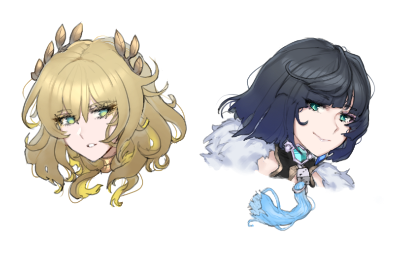 yelan, aglaea, and endou aya (genshin impact and 3 more) drawn by maji-pan