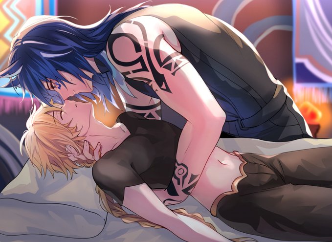 aether and ororon (genshin impact) drawn by rinnolatos