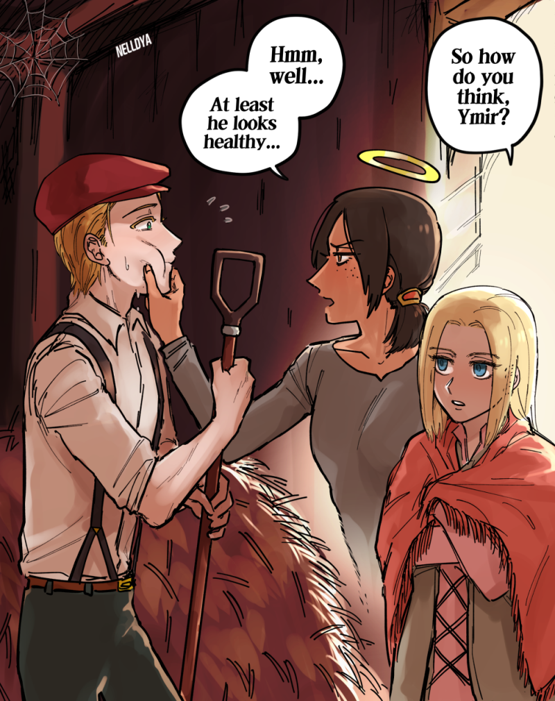 krista lenz, ymir, and farmer (shingeki no kyojin) drawn by mina_(als_dk)