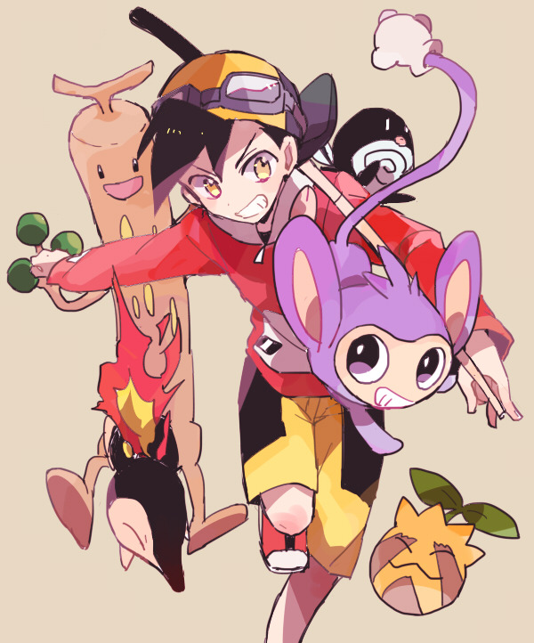 ethan, cyndaquil, poliwag, aipom, sudowoodo, and 1 more (pokemon and 1 more) drawn by smcms-m