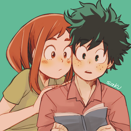 midoriya izuku and uraraka ochaco (boku no hero academia) drawn by saku_(ladyfubuki)