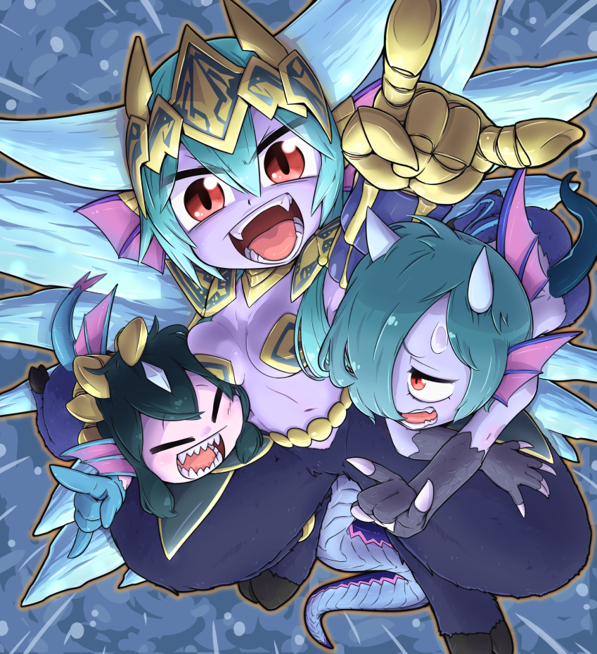 hellice frost demon, frost demon, and frost devil (puzzle & dragons) drawn by tokkyuu_mikan
