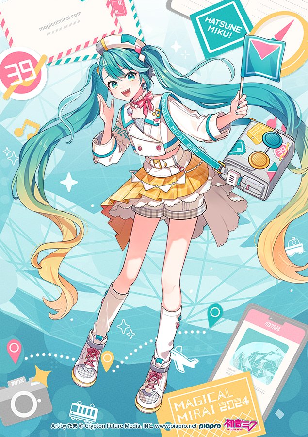 hatsune miku and magical mirai miku (vocaloid and 1 more) drawn by tama_(songe)