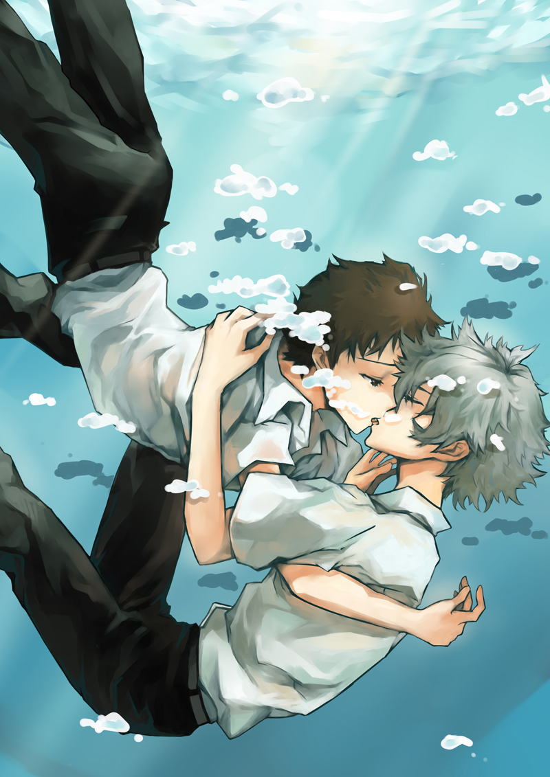 ikari shinji and nagisa kaworu (neon genesis evangelion) drawn by wooden822