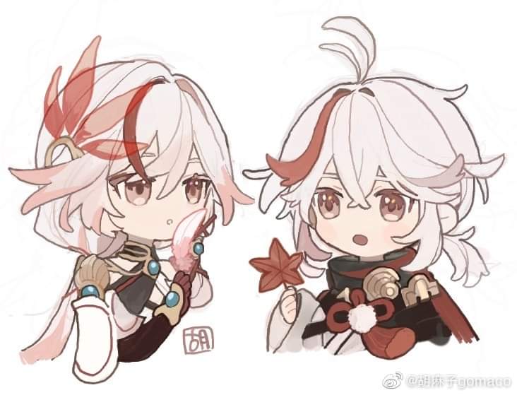fu hua and kaedehara kazuha (genshin impact and 3 more) drawn by mogomaco