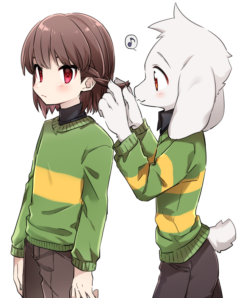 chara and asriel dreemurr (undertale) drawn by leftporygon