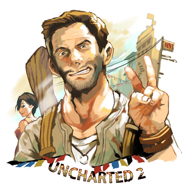 nathan drake and chloe frazer (uncharted and 1 more) drawn by kyuusugi_toku