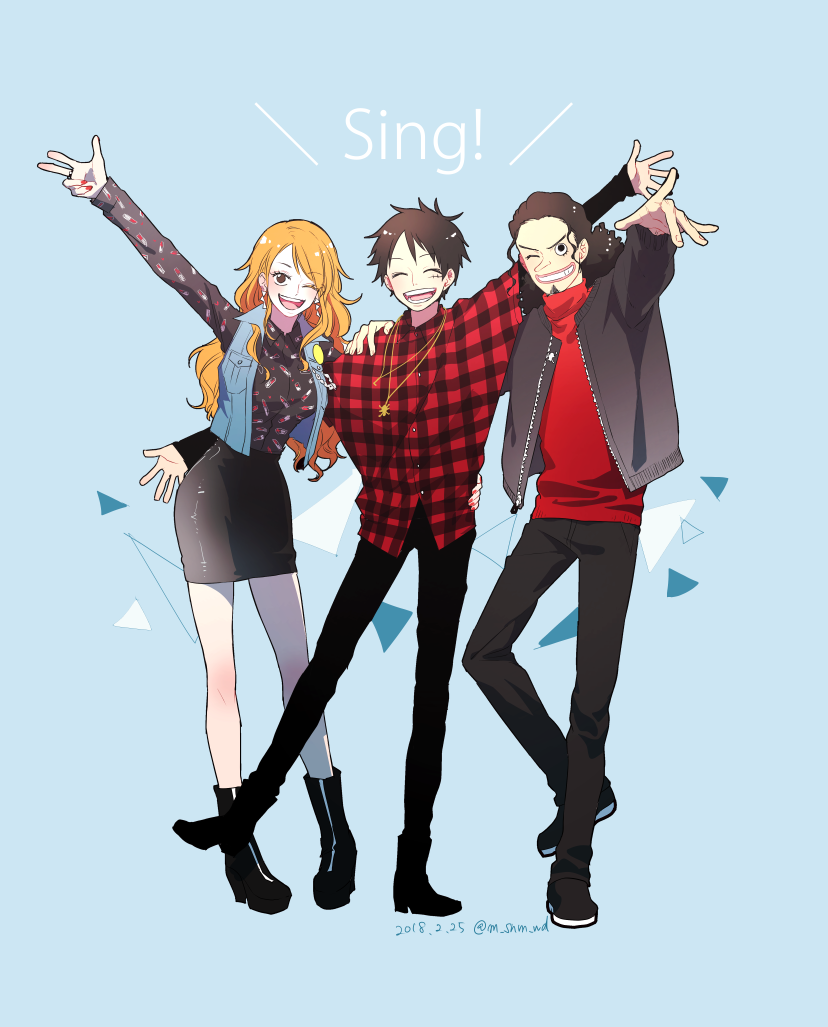 nami, monkey d. luffy, and usopp (one piece) drawn by nakumonaga_uma