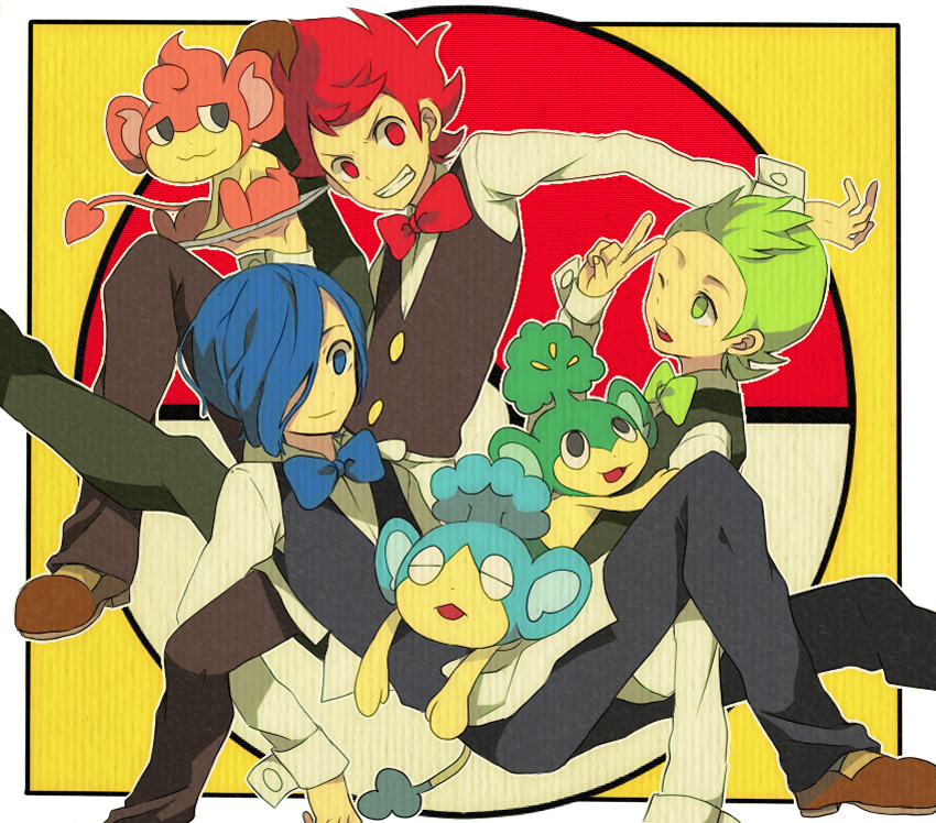 cilan, pansage, panpour, pansear, cress, and 1 more (pokemon and 1 more) drawn by ono_(0_no)