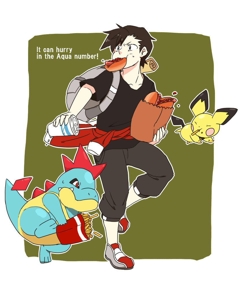 ethan, pichu, and croconaw (pokemon and 1 more) drawn by sudare_(atatamemasuka)