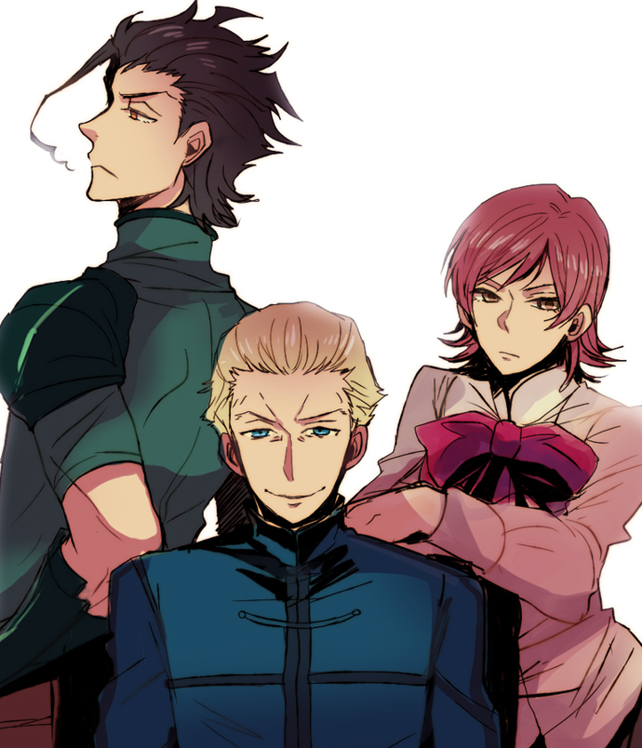 diarmuid ua duibhne, kayneth el-melloi archibald, and sola-ui nuada-re sophia-ri (fate and 1 more) drawn by sudachips