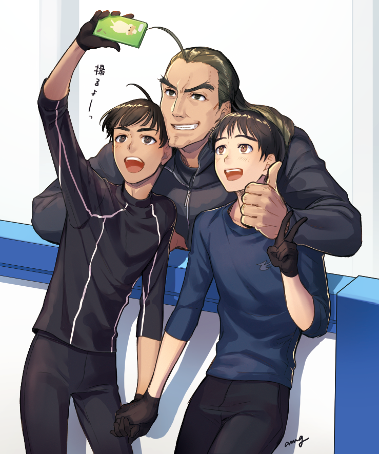 katsuki yuuri, phichit chulanont, and celestino cialdini (yuri!!! on ice) drawn by amg_(nwmnmllf)