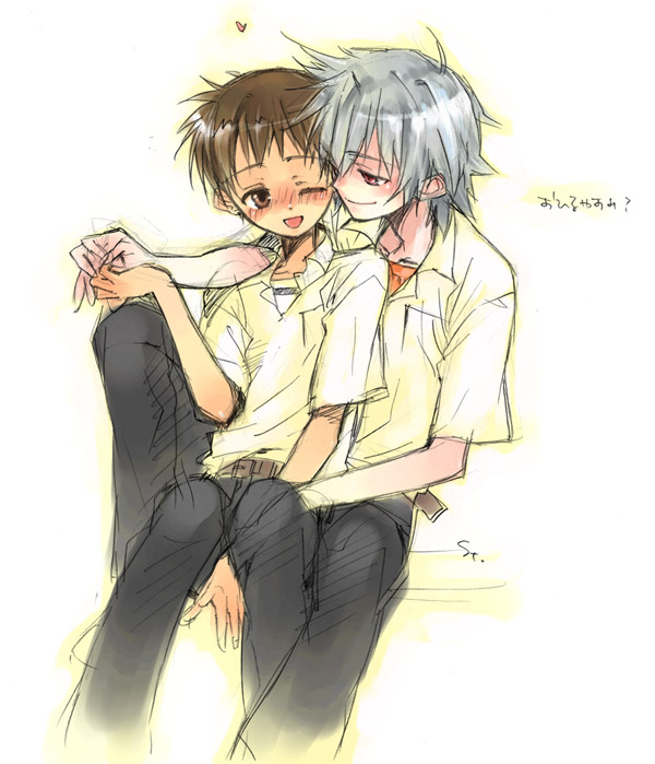 ikari shinji and nagisa kaworu (neon genesis evangelion) drawn by toujou_sakana