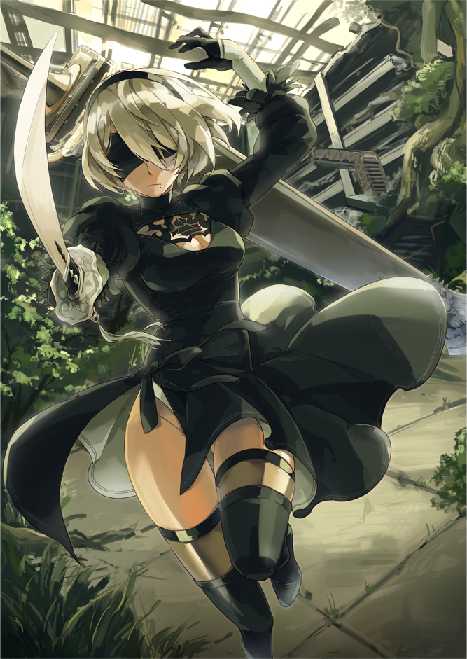 2b (nier and 1 more) drawn by aikana