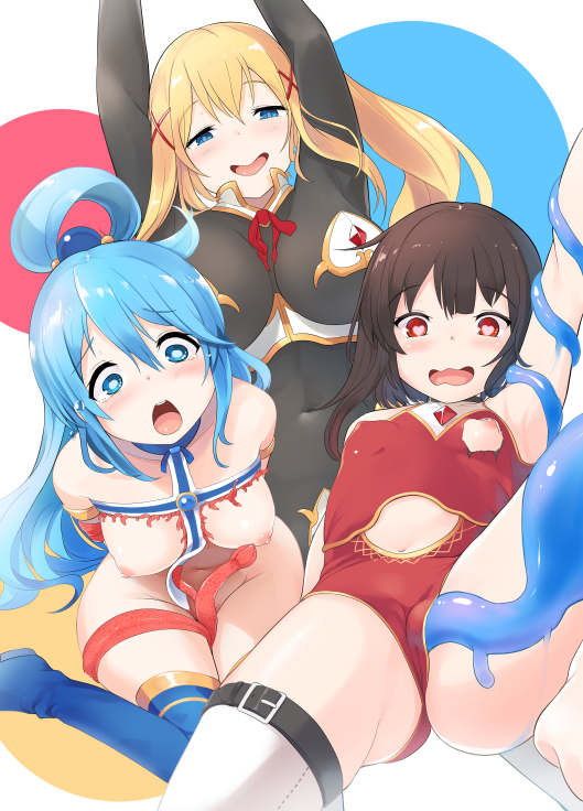 megumin, aqua, and darkness (kono subarashii sekai ni shukufuku wo!) drawn by amekosame