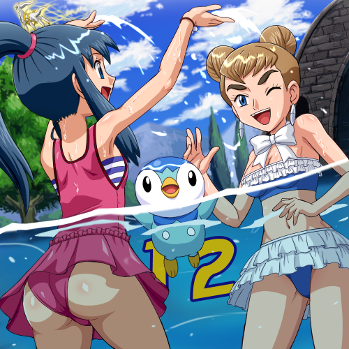 dawn, piplup, arceus, and sheena (pokemon and 2 more) drawn by pokemoa