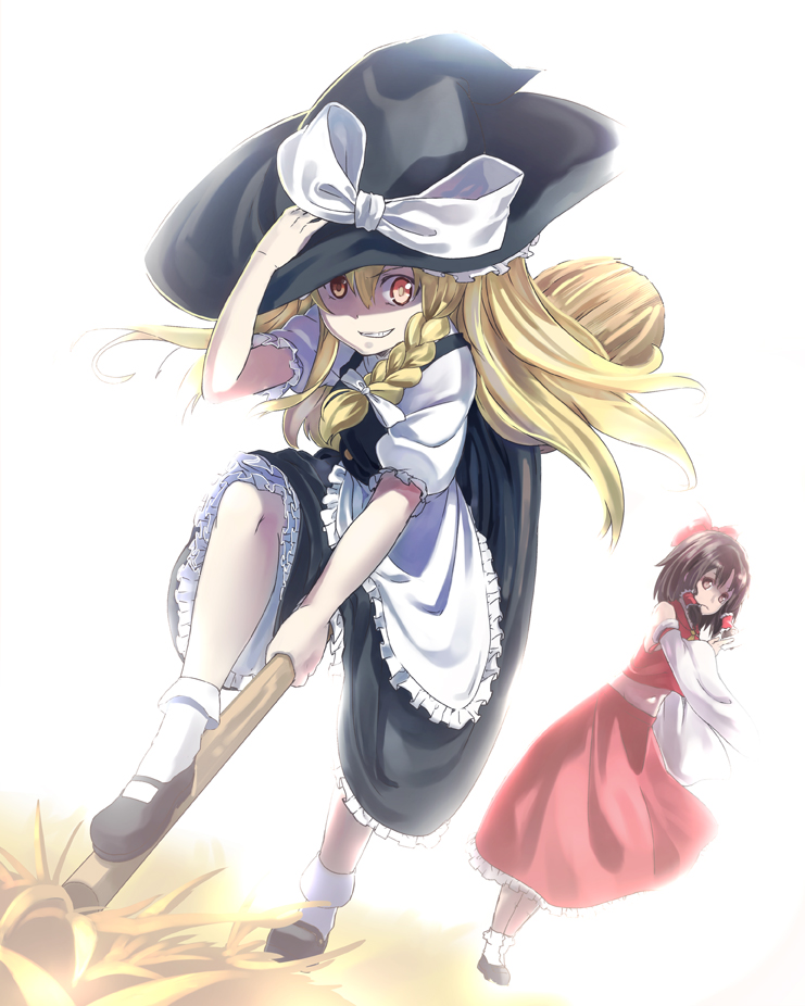 hakurei reimu and kirisame marisa (touhou) drawn by tokumaro