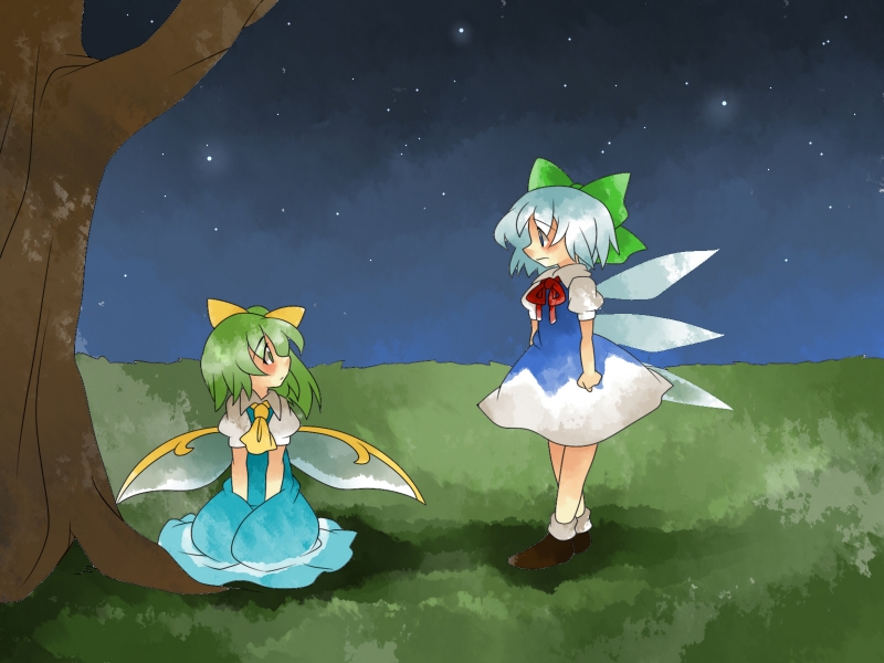 cirno and daiyousei (touhou) drawn by hammer_(sunset_beach)