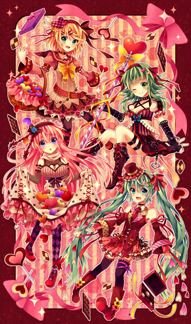 hatsune miku, kagamine rin, megurine luka, and gumi (vocaloid) drawn by runako